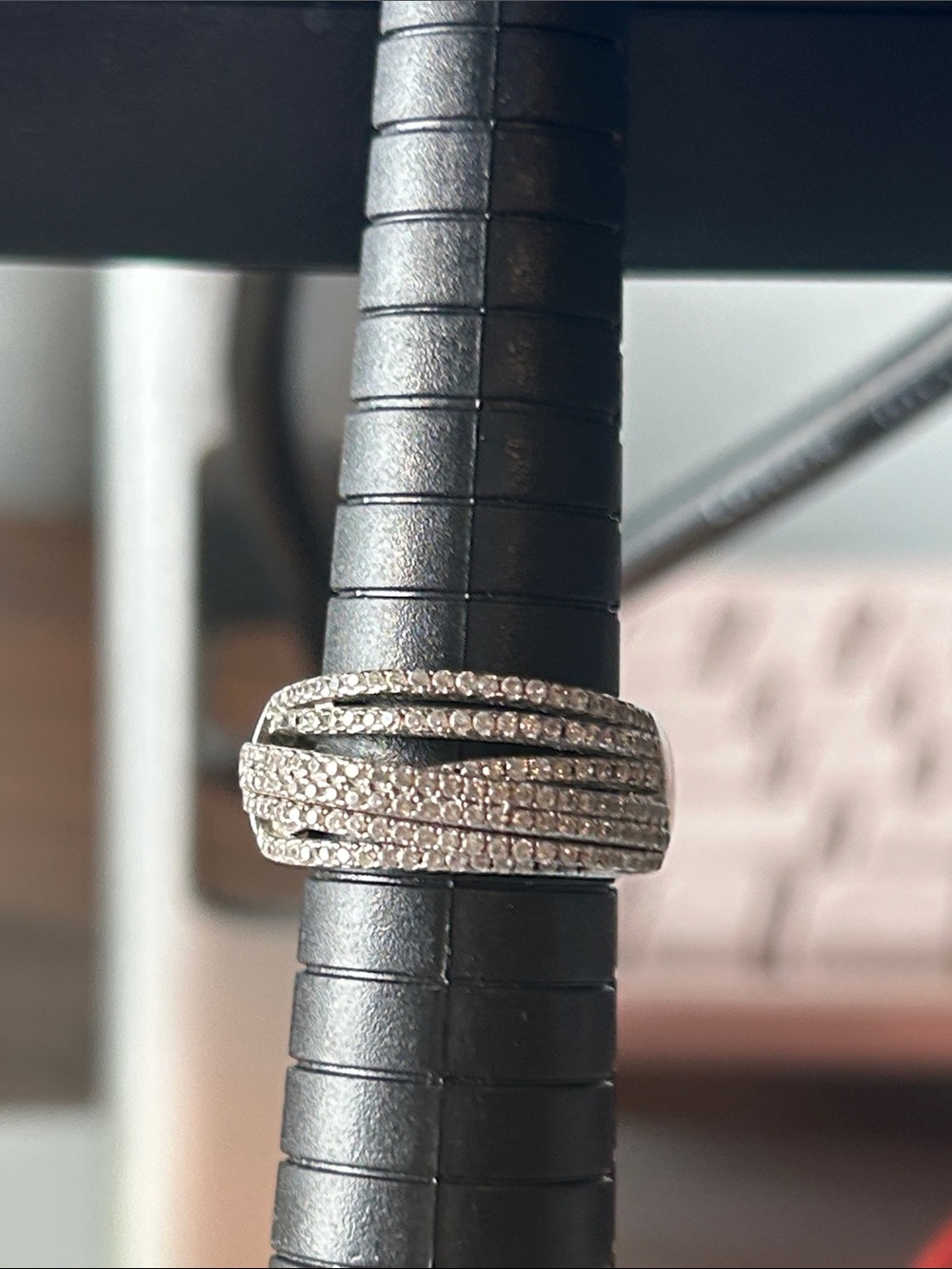 925 Sterling Silver CZ Crossover Multi-Row Ring Size 7